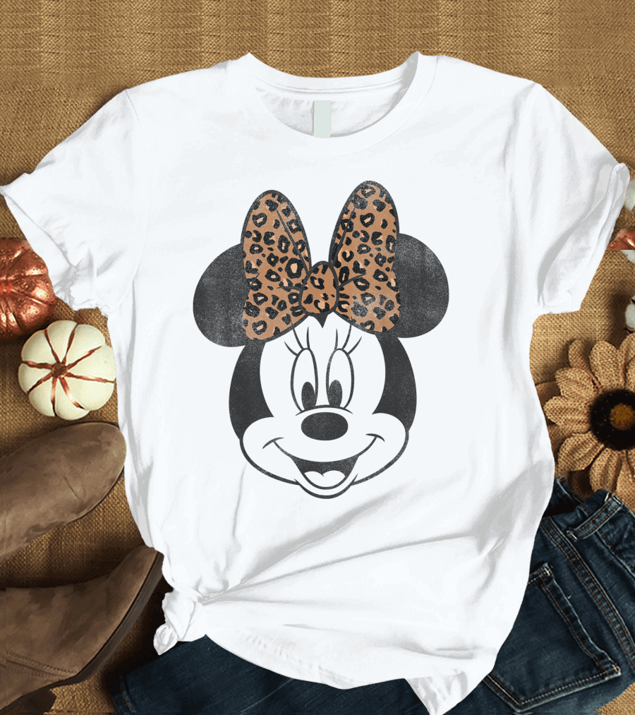 Minnie Mouse Leopard Print Bow Disney Mickey And Friends T-Shirt