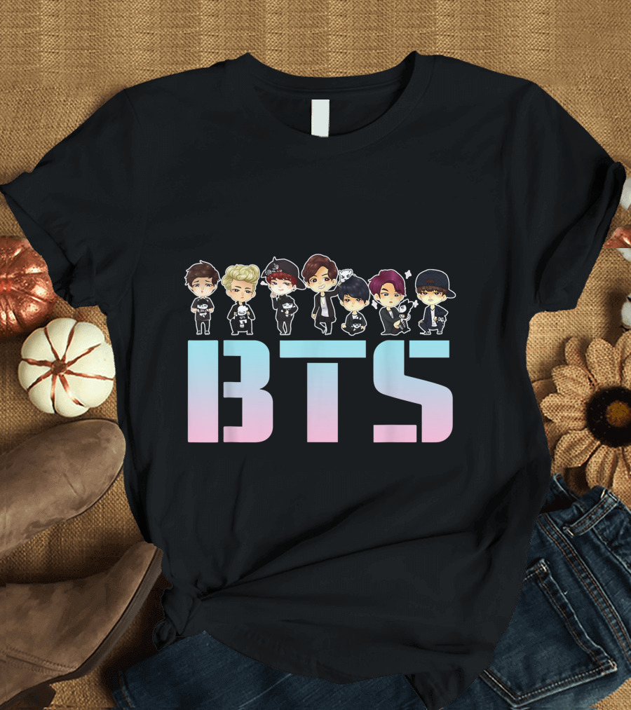 BTS Kpop Chibi Characters Pastel Letters T-Shirt