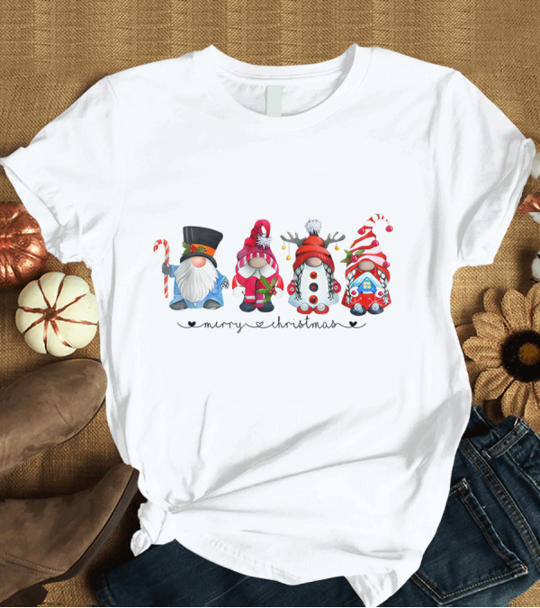 T-Shirt: Merry Christmas Gnome Candy Cane Reindeer Santa House T-Shirt Merry Christmas Gnome Candy Cane Reindeer Santa House T-Shirt