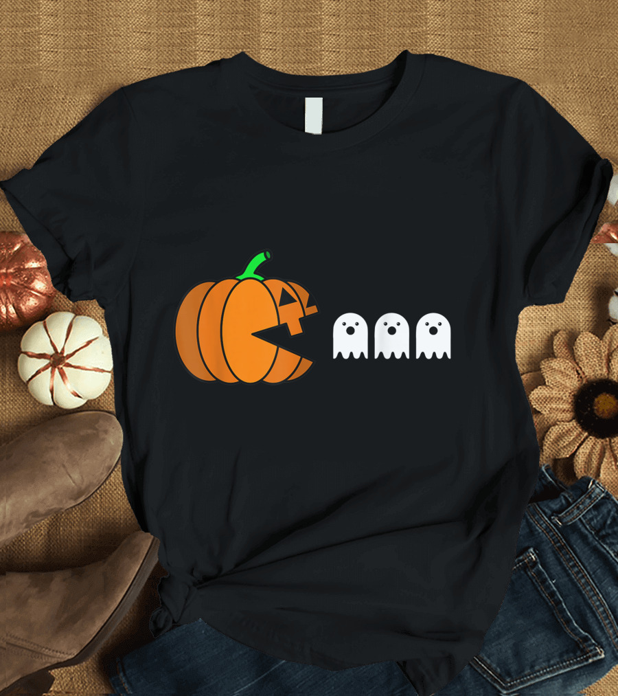 Halloween Pumpkin Pac-Man Style Ghosts T-Shirt