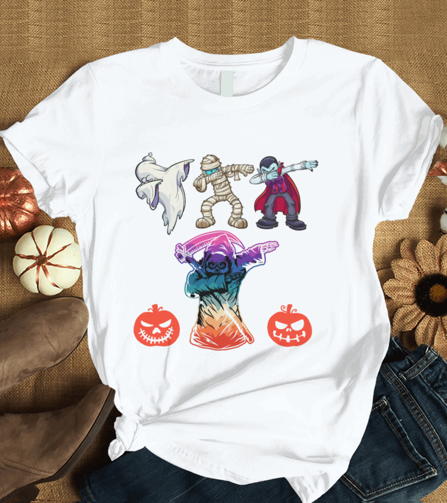 Halloween Dabbing Trick or Treat Ghost Mummy Vampire Grim Reaper Pumpkins T-Shirt