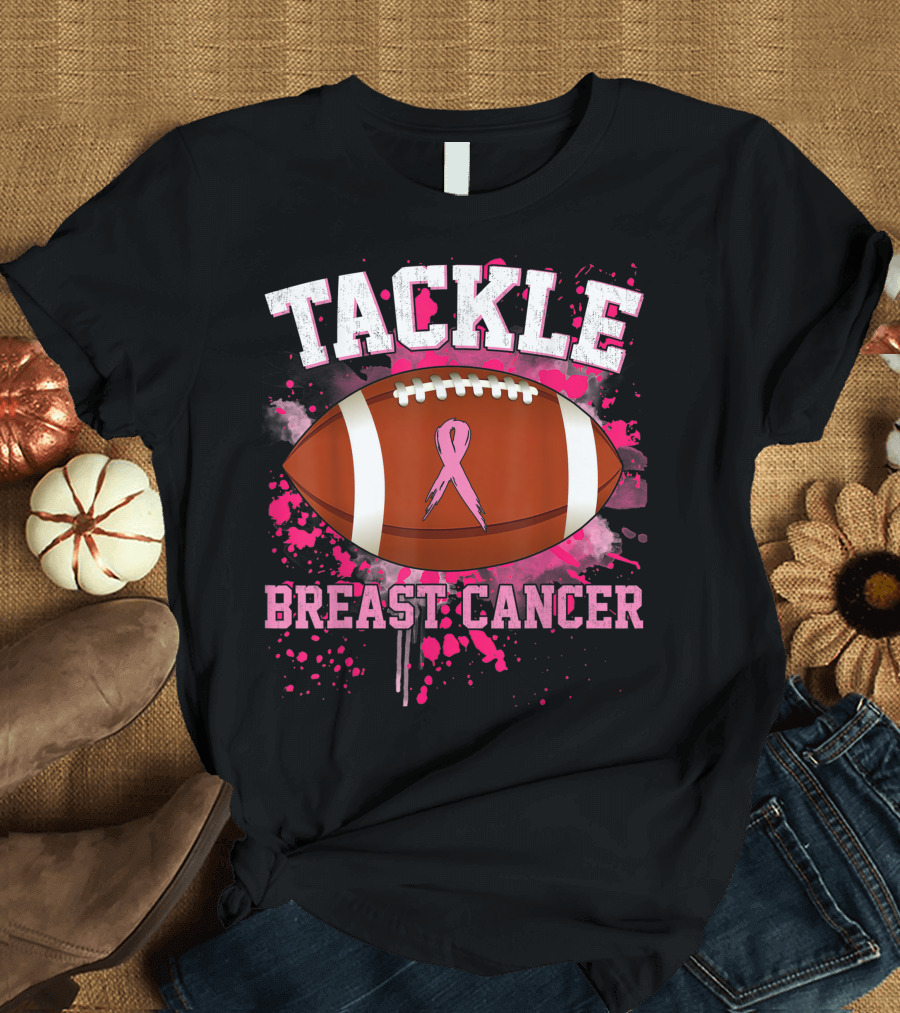 Tackle Breast Cancer Football Pink Ribbon Awareness T-Shirt