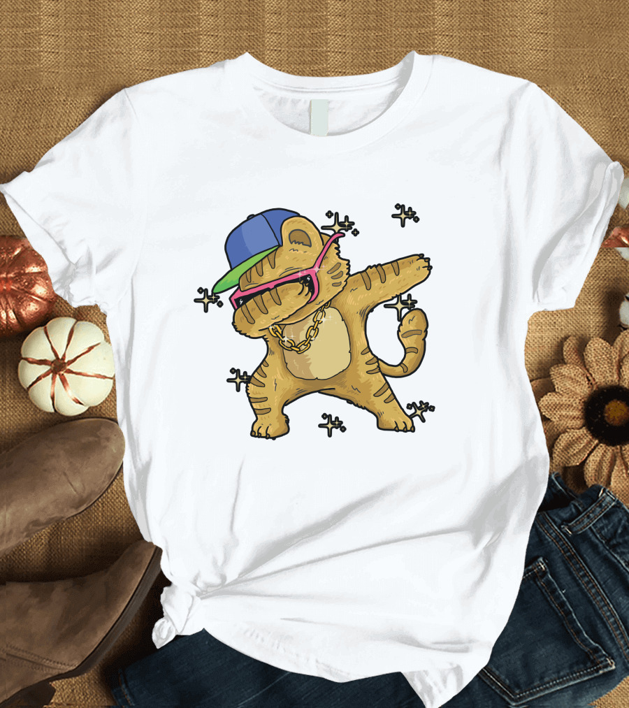 Rise Your Hand with Cat in Cap and Glasses Dabbing T-Shirt