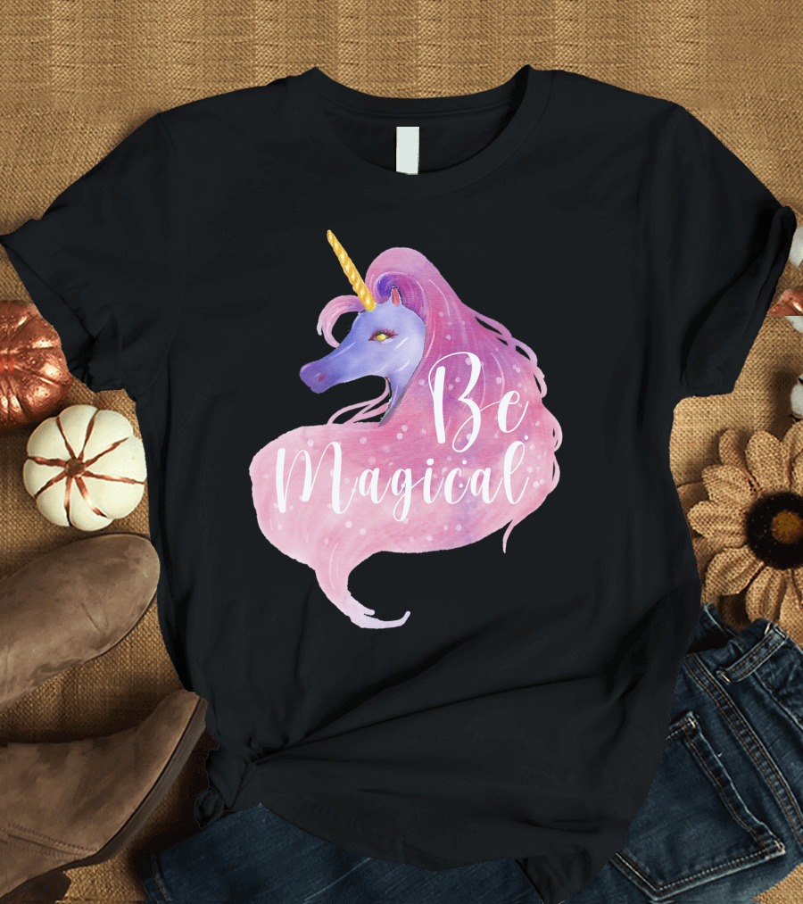 Be Magical Cute Unicorn Watercolor Pink Purple T-Shirt