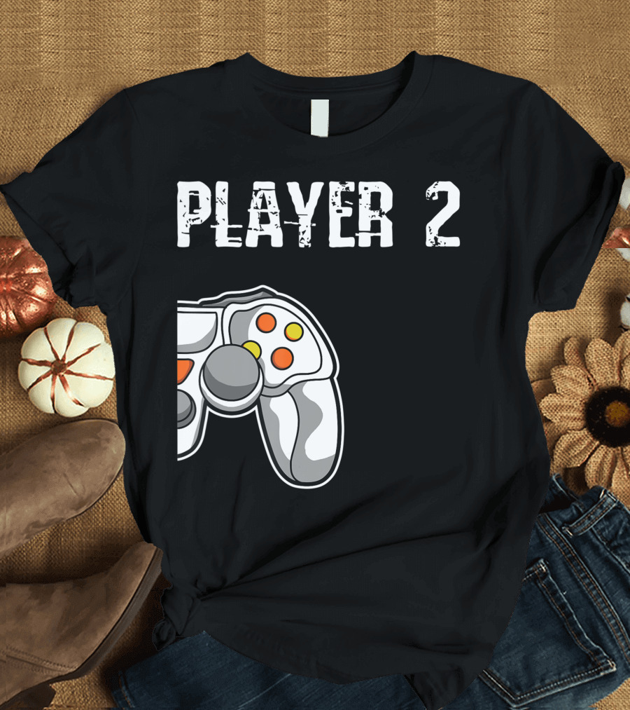 Player 2 Gamer Couple Matching Gaming Player Controller T-Shirt