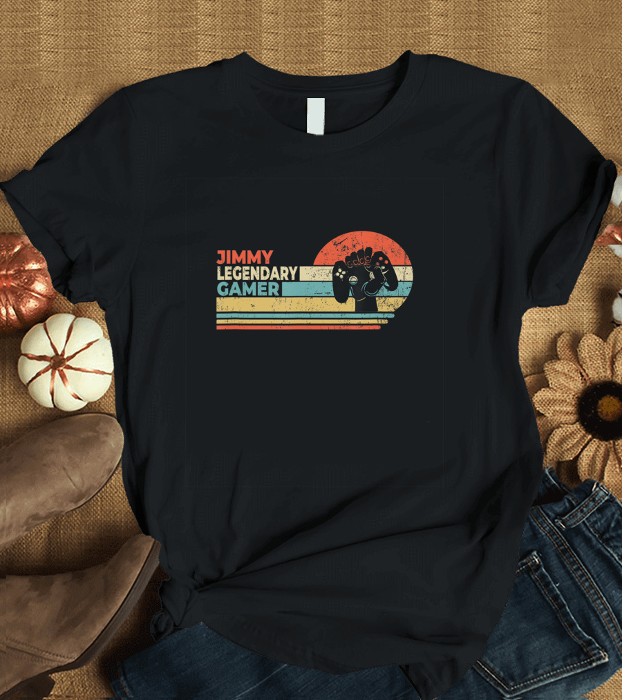 Jimmy Legendary Gamer Personalized First Name Retro Sunset Controller T-Shirt