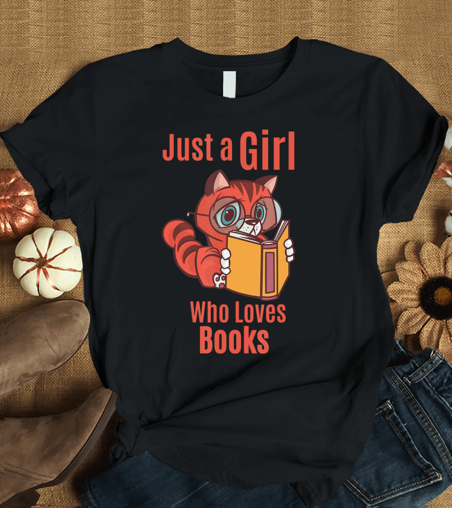 Just a Girl Who Loves Books Cute Cat Reading T-Shirt