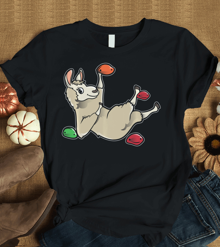 Rock Climbing Llama Alpaca Bouldering Climber Playful Holds T-Shirt