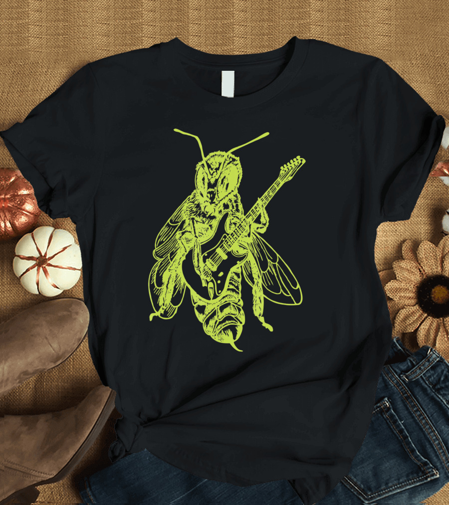 Seembo Bee Playing Guitar Musician Fun Band Guitarist T-Shirt