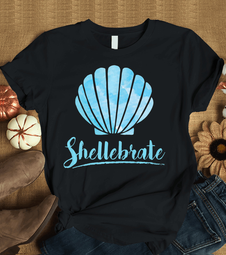 Shellebrate Blue Watercolor Sea Shell Seashell Beach T-Shirt