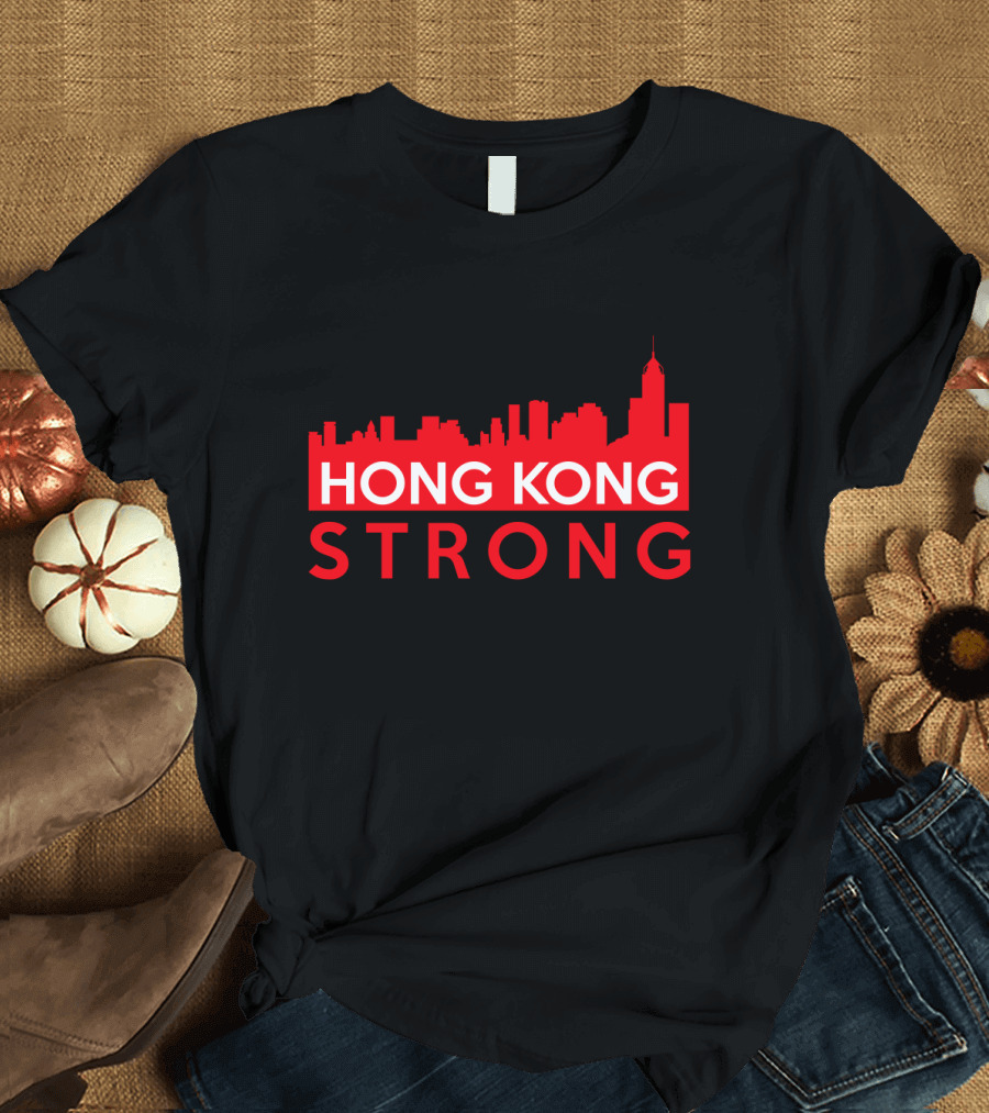 Hong Kong Strong City Red Skyline T-Shirt