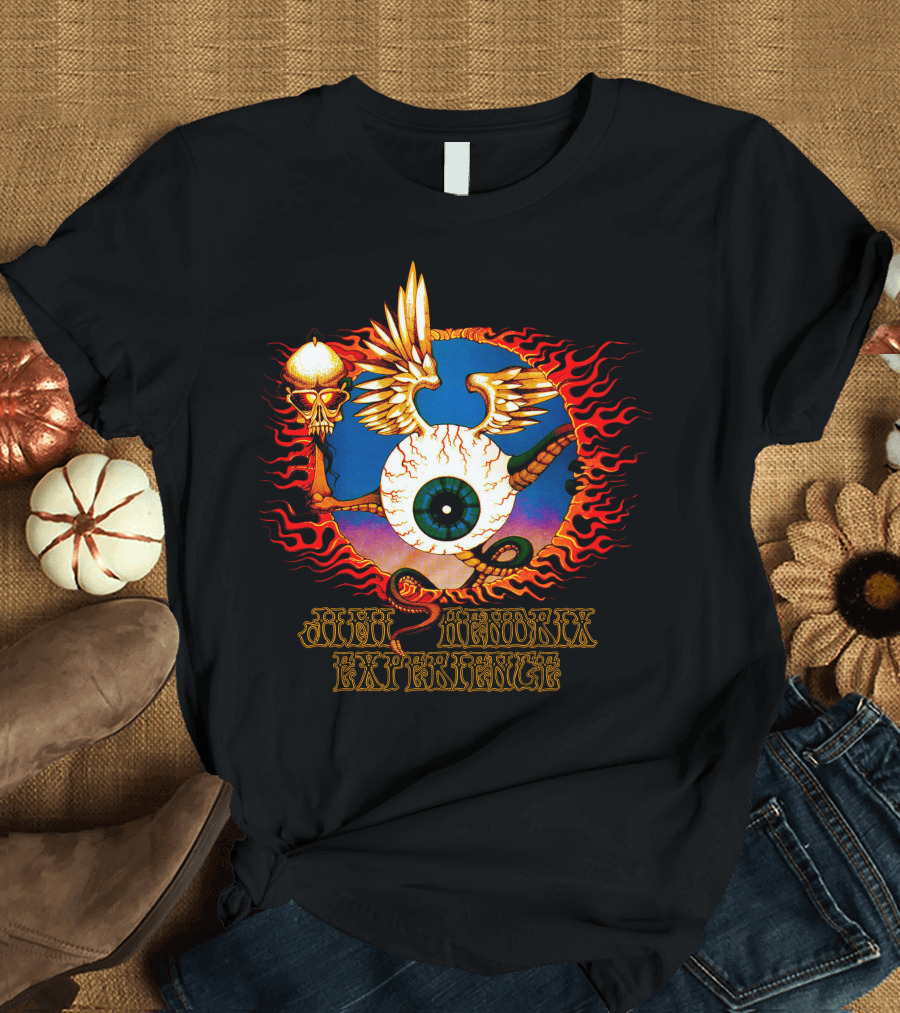 Jimi Hendrix Experience Psychedelic Skull and Eye Wings Flame T-Shirt