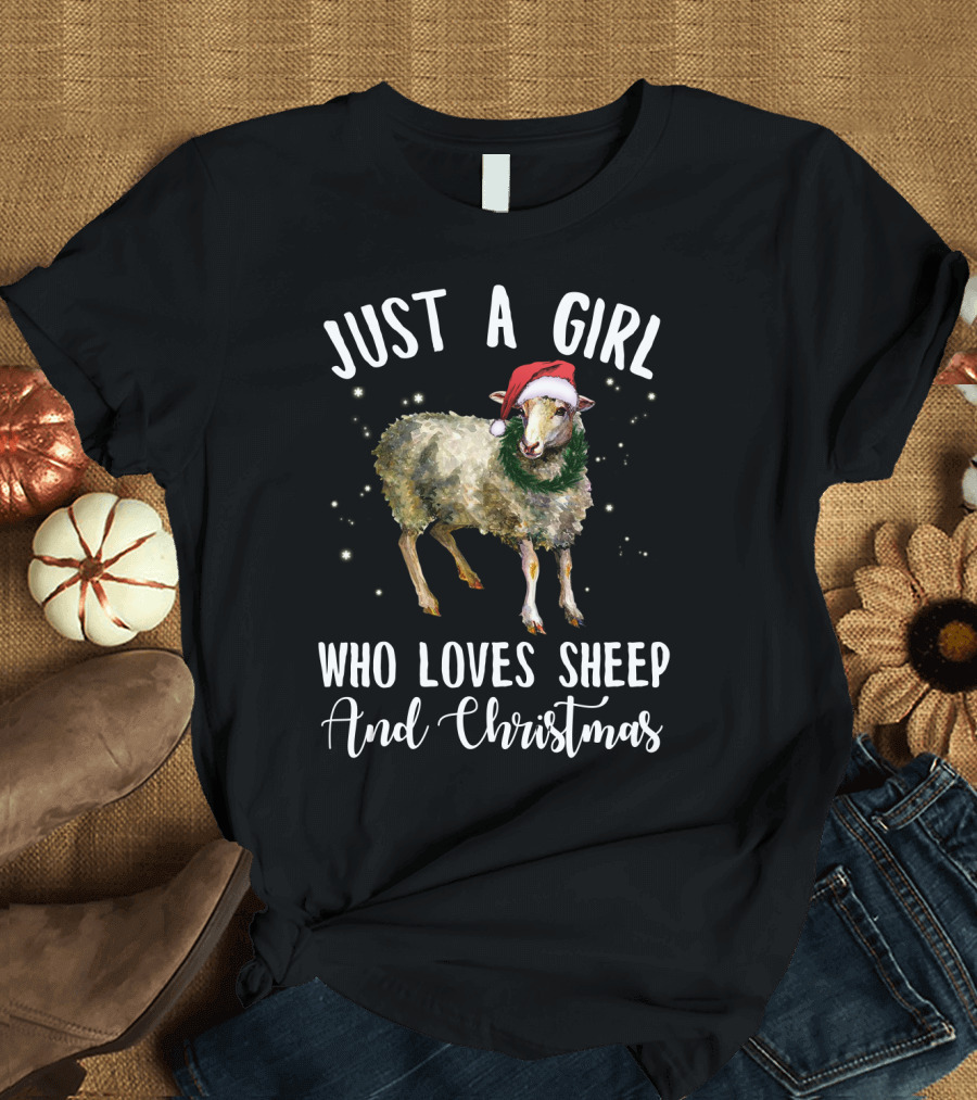 Just a Girl Who Loves Sheep and Christmas Holiday T-Shirt