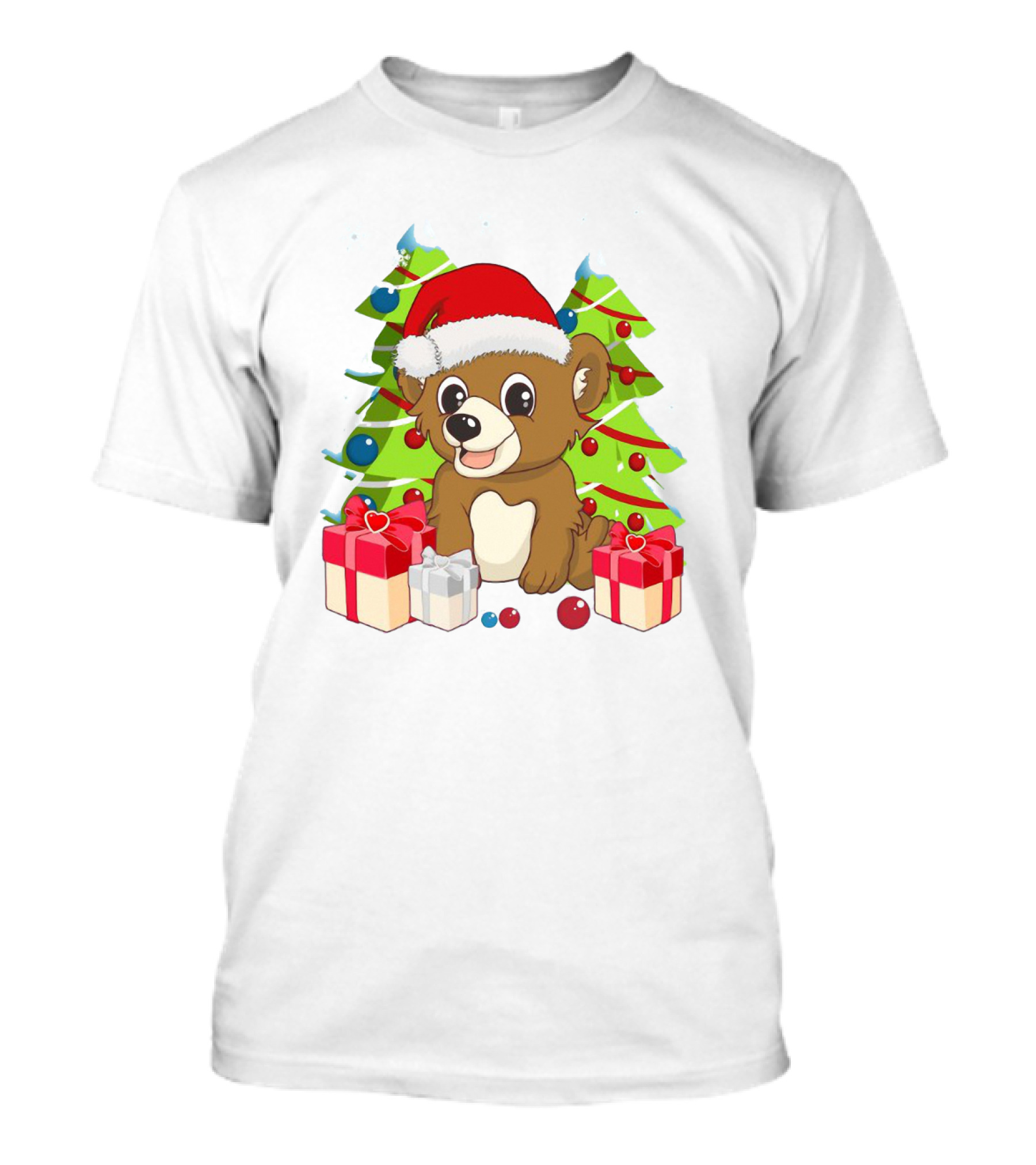 Santa Cute Bear With Christmas Trees And Presents T-Shirt