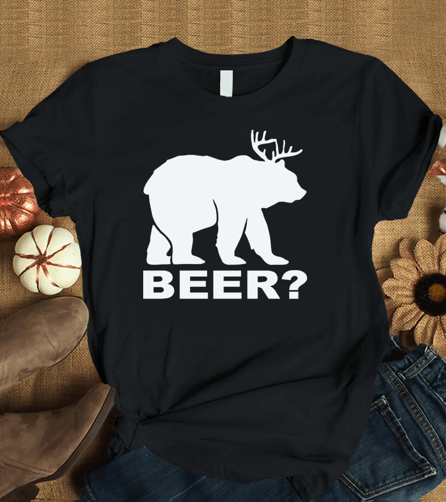 BEER Funny Drinking Party Bear with Antlers Optical Illusion T-Shirt