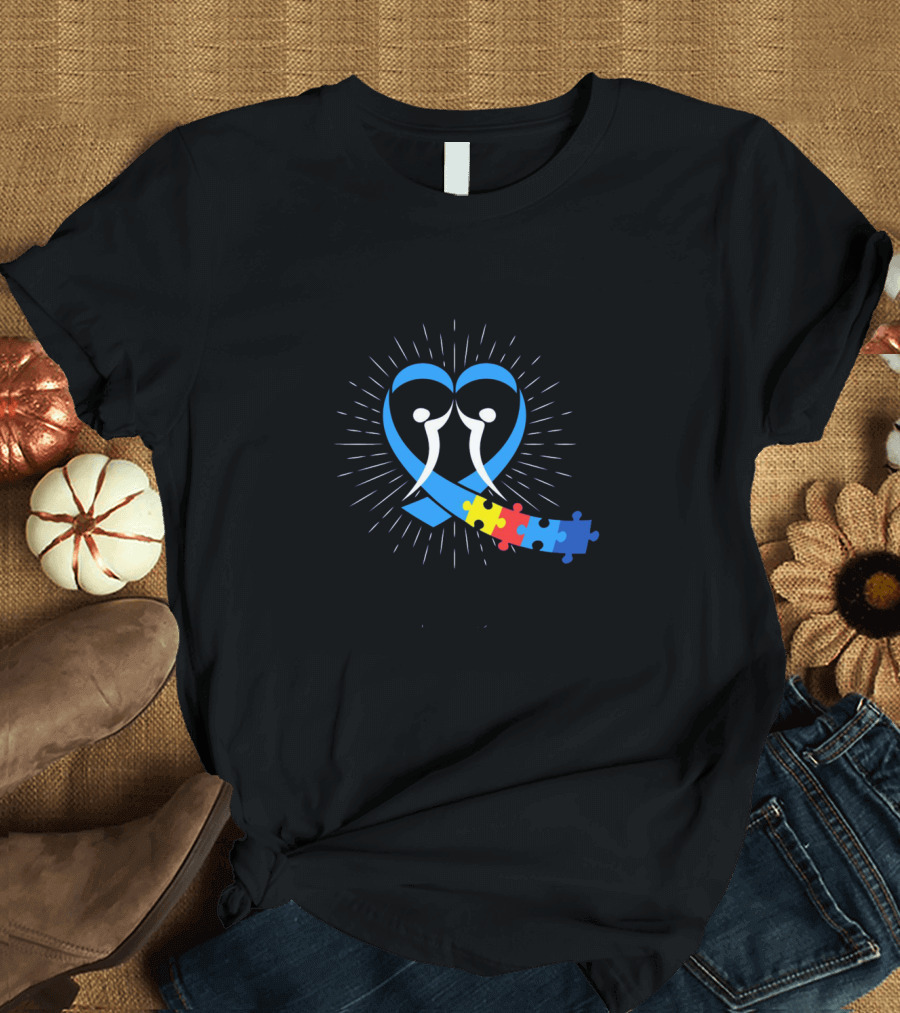 Heart Puzzle Ribbon with Autism Awareness Month Symbols T-Shirt
