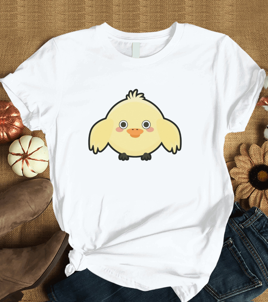 Kawaii Chick Cute Yellow Cartoon Chicken with Big Eyes and Blushy Cheeks T-Shirt