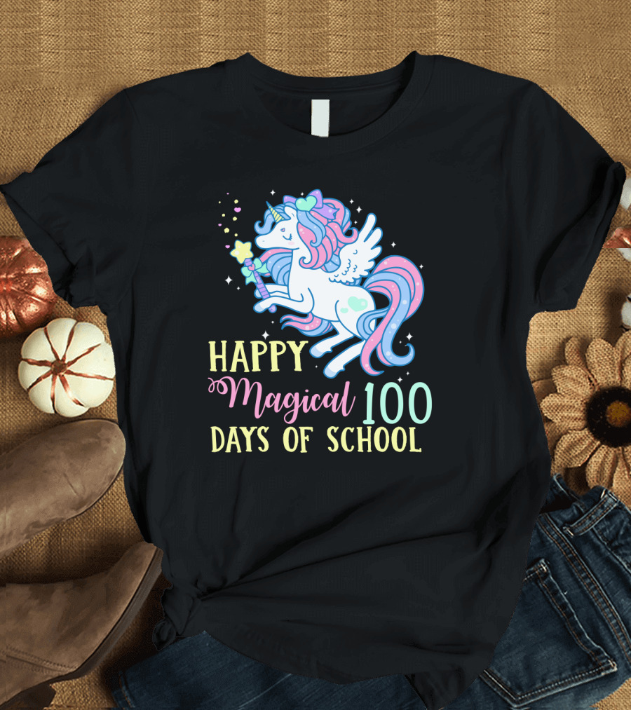 Happy Magical Unicorn Celebrating 100 Days of School T-Shirt