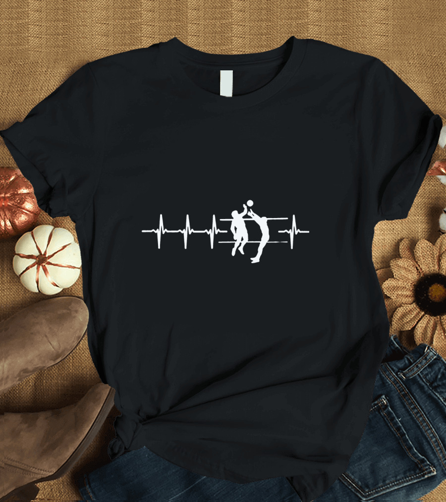 Volleyball Shooting Heartbeat Pulse Silhouette Players T-Shirt