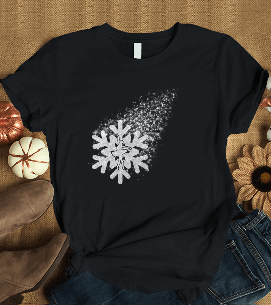 Ballet Dance Silhouette Inside Glittering Snowflake Burst T-Shirt