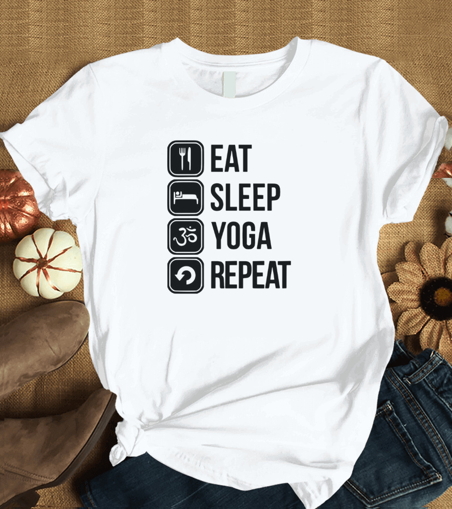 Eat Sleep Yoga Repeat Om Symbol Icons Sequence T-Shirt