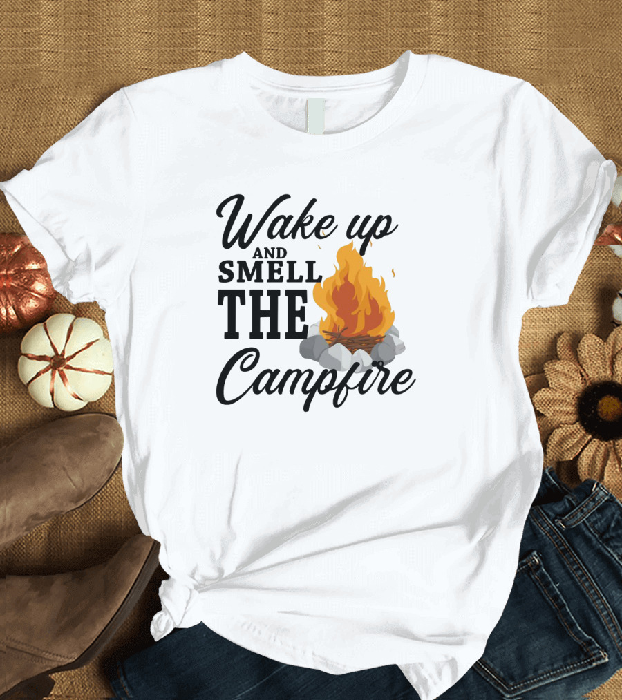 Wake Up and Smell the Campfire with Vibrant Flames and Rocks T-Shirt