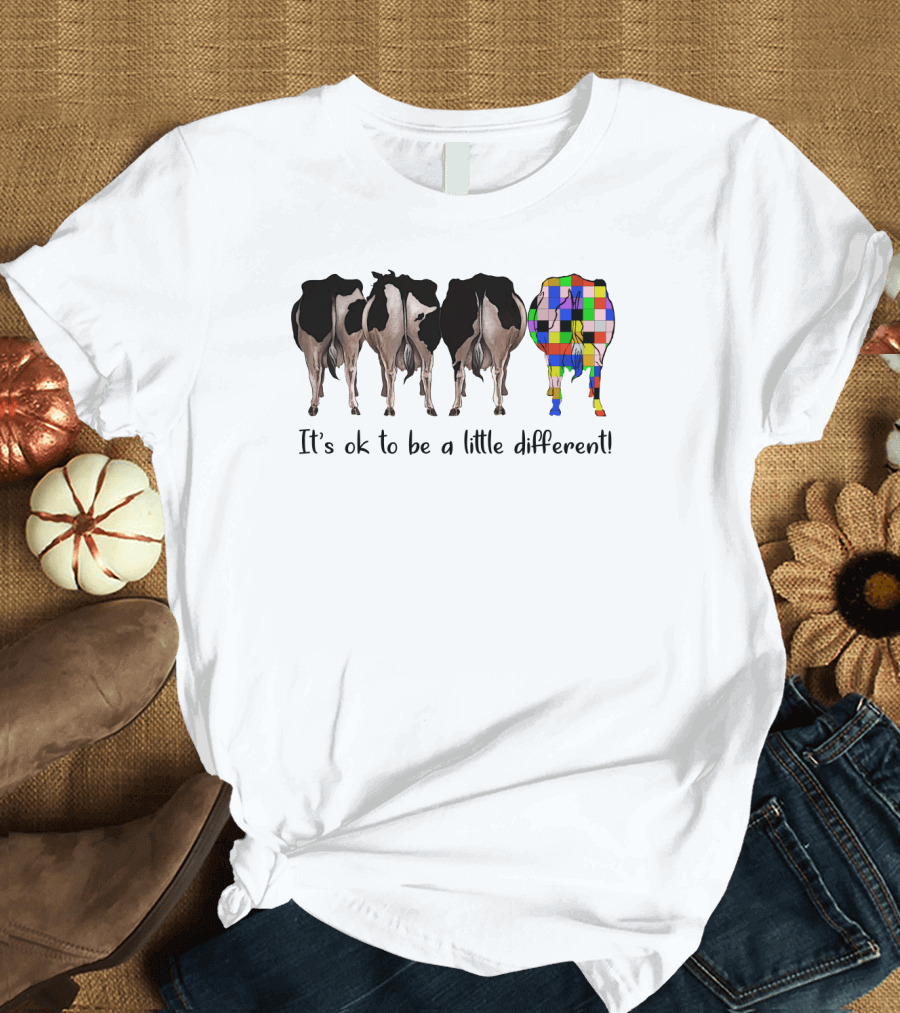 It's Ok to Be a Little Different Colorful Patchwork Cow T-Shirt