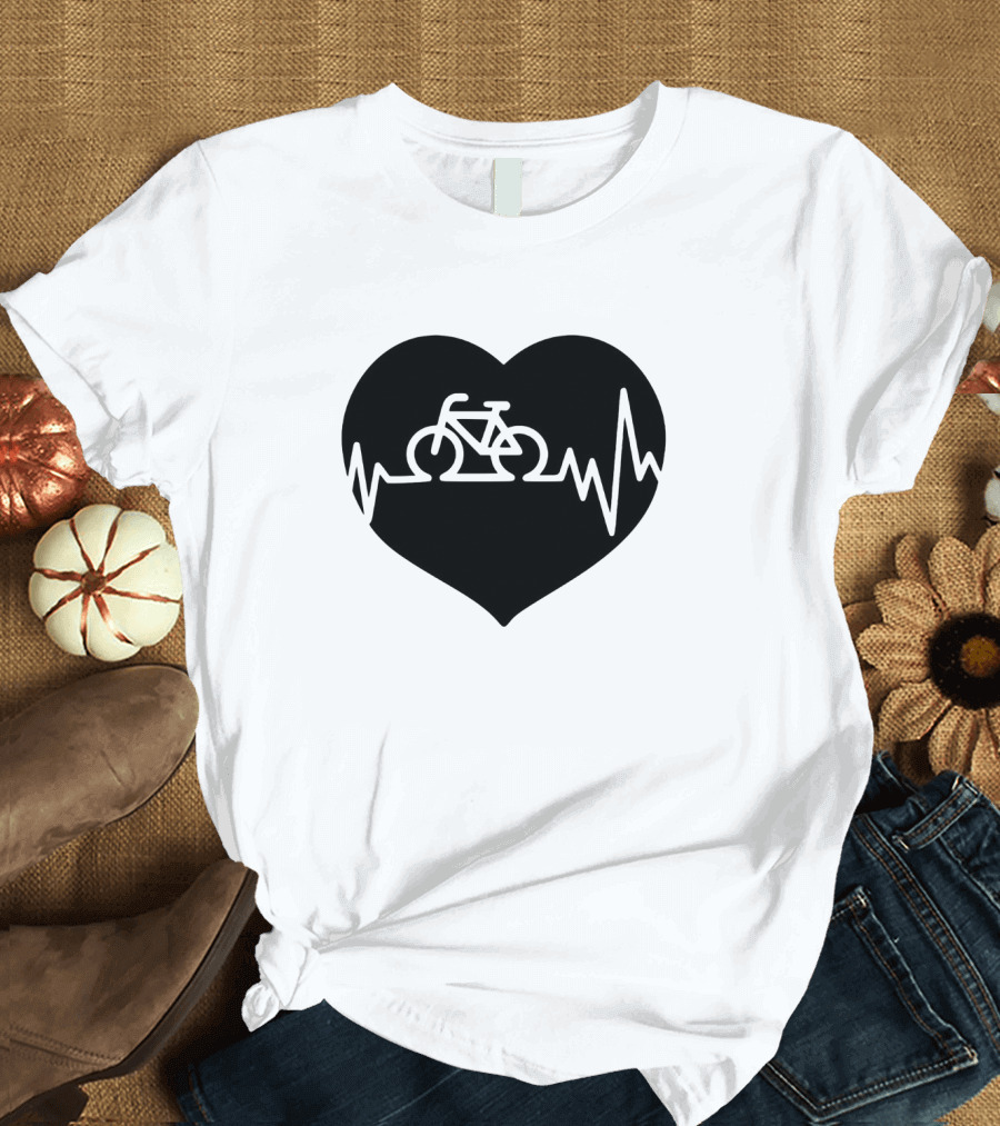 Bicycle Heartbeat Pulse Inside Heart T-Shirt