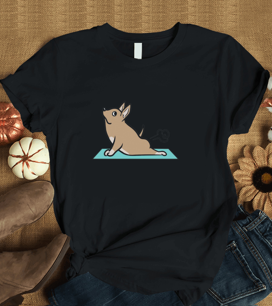Chihuahua Yoga Pose with Fart Cloud on Mat T-Shirt