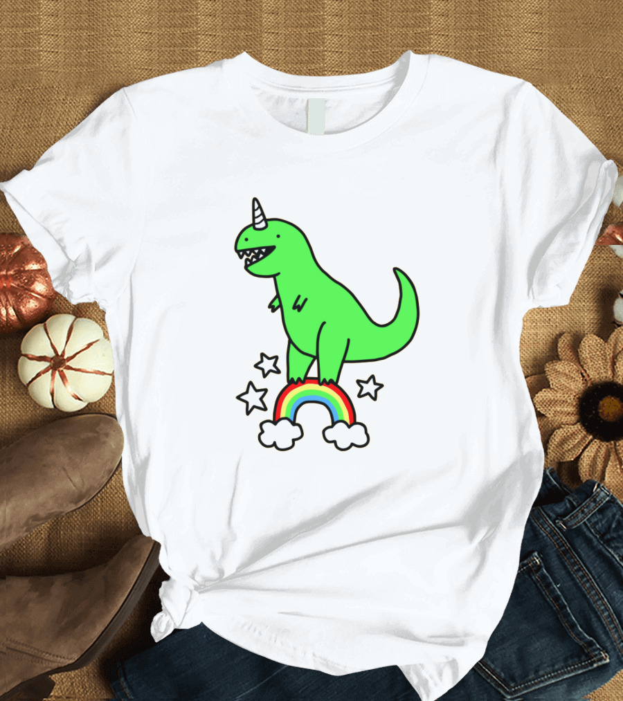 Unicorn Dinosaur with Stars and Rainbow T-Shirt
