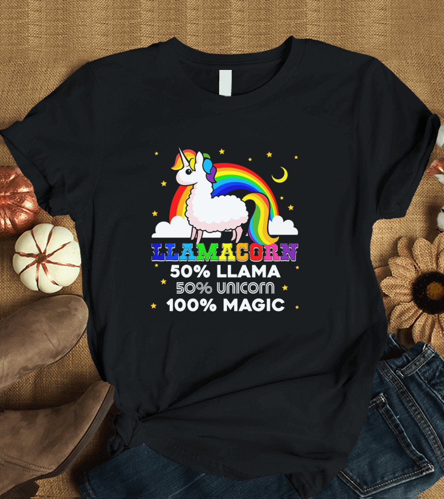 Llamacorn Rainbow Magic 50% Llama 50% Unicorn 100% Magic T-Shirt