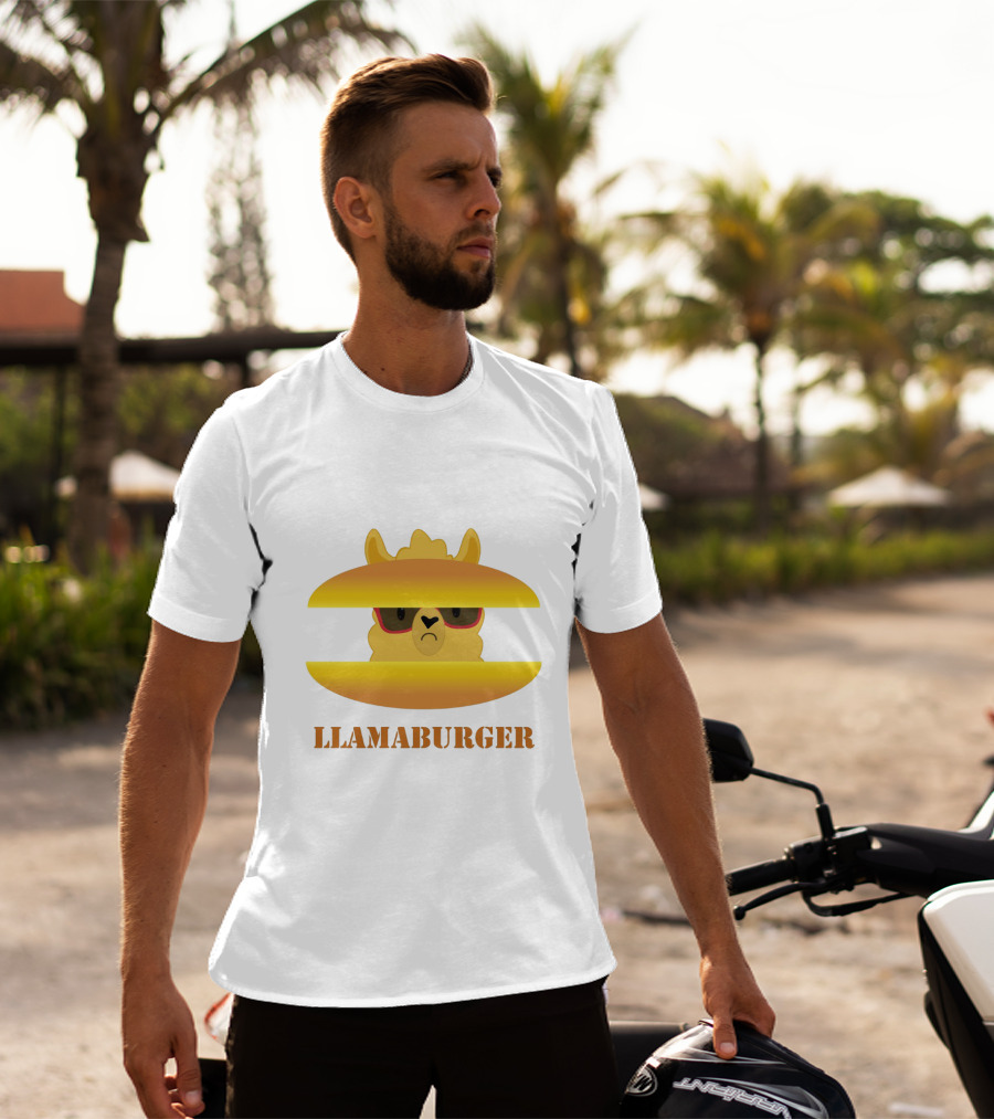 LLAMABURGER Sad Llama With Glasses Between Burger Pieces T-Shirt