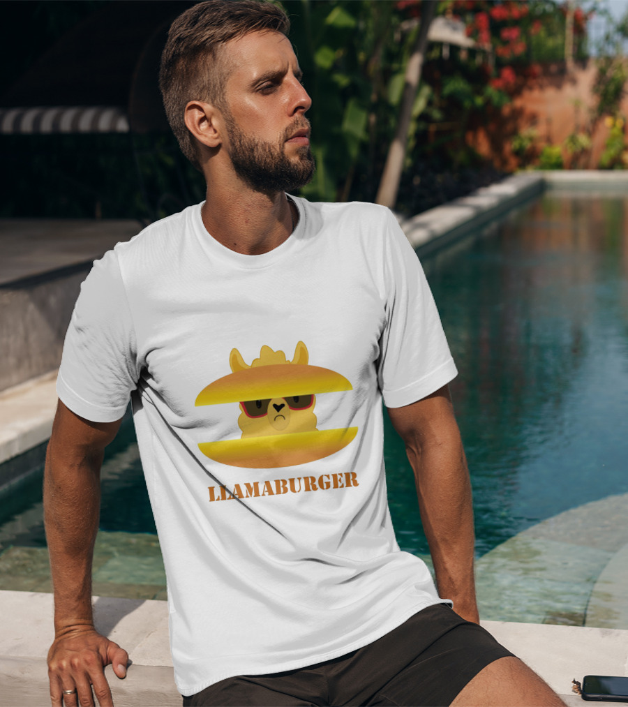 LLAMABURGER Sad Llama With Glasses Between Burger Pieces T-Shirt