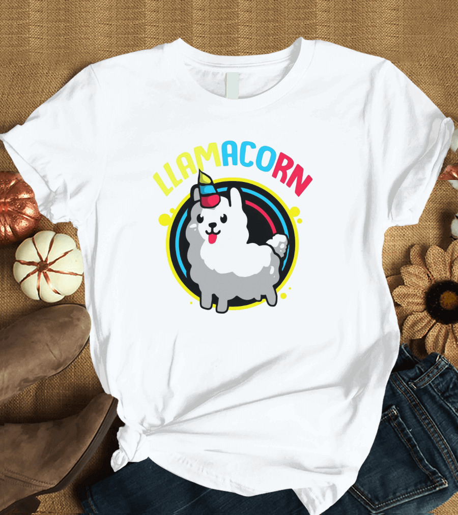 Llamacorn Charming Cute Alpaca with Rainbow Horn T-Shirt