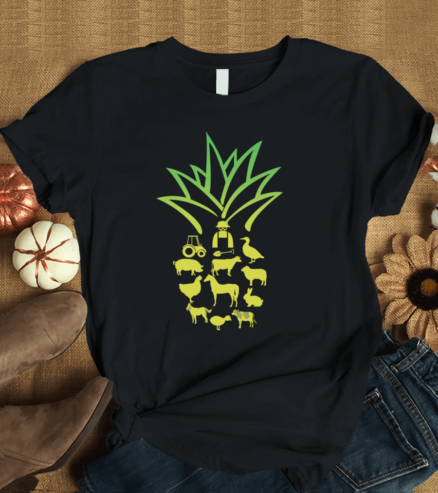 Farmer Pineapple Tractor Animals Agriculture T-Shirt