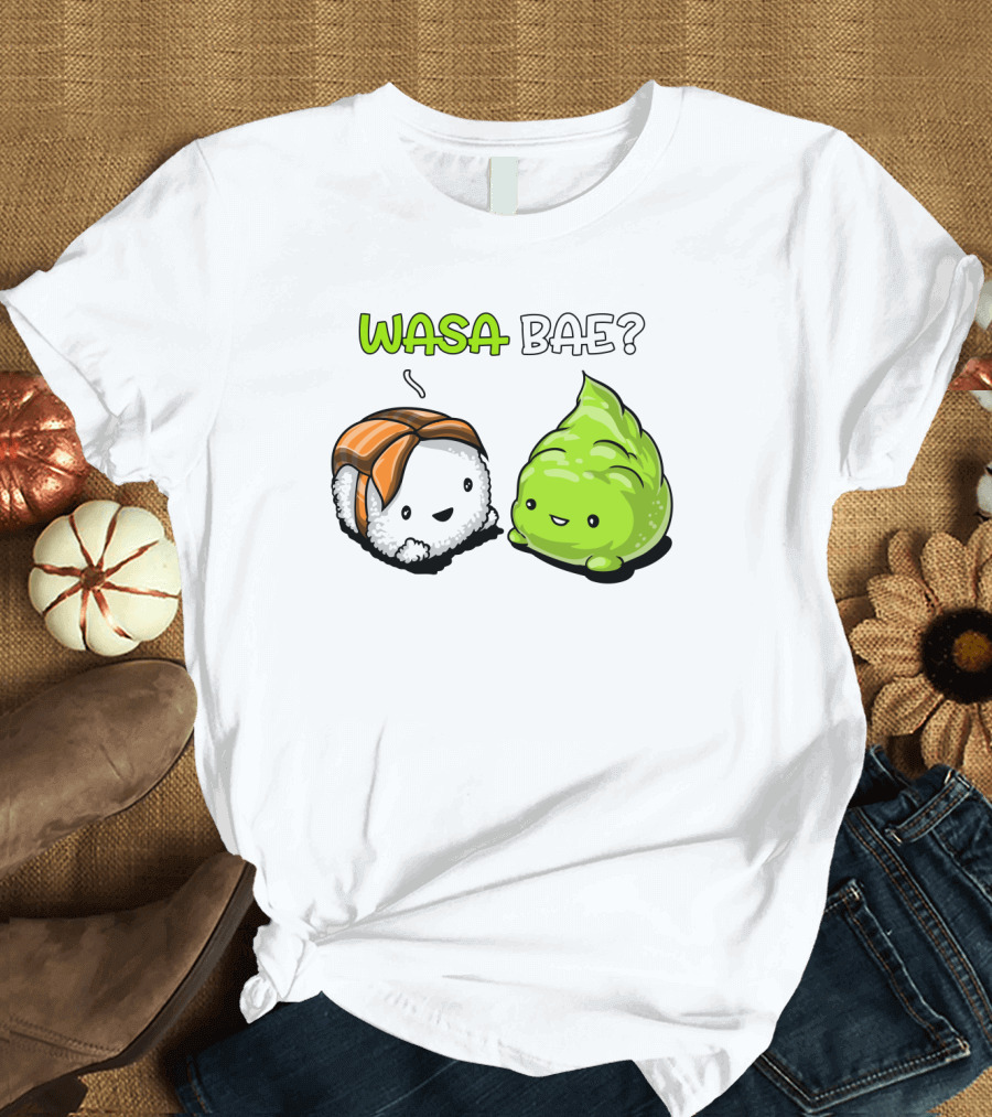 Wasa Bae Sushi and Wasabi Cute Characters Conversation T-Shirt