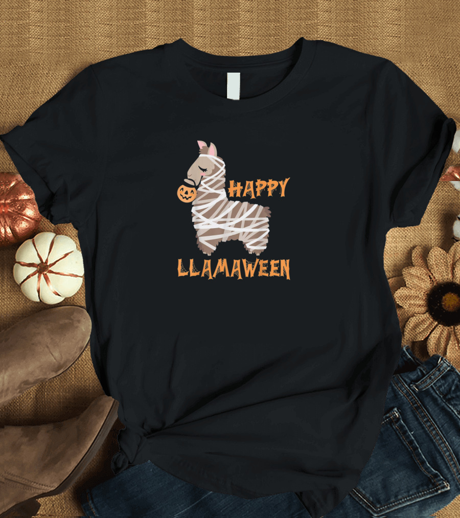 Happy Llamaween Pumpkin Mummy Llama T-Shirt