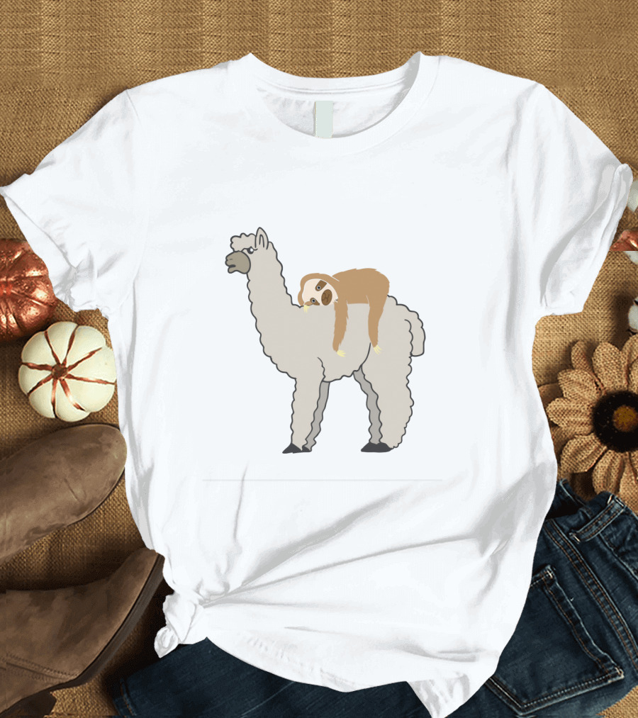 Adorable Sloth Laying on a Llama T-Shirt
