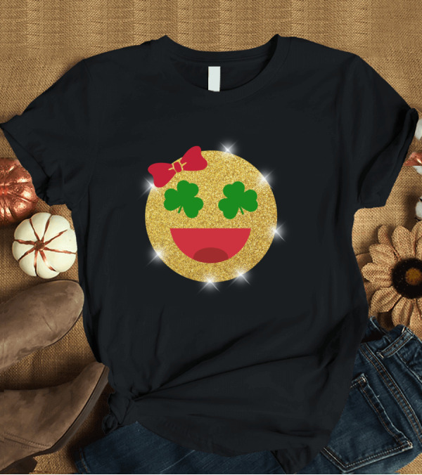 T-Shirt: St Patrick's Day Glitter Shamrock Emoji Bow Smiley T-Shirt St Patrick's Day Glitter Shamrock Emoji Bow Smiley T-Shirt