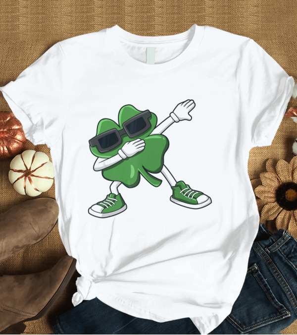 T-Shirt: Dabbing Shamrock St Patrick's Day Funny Dab Dabbin' Clover Wearing Sunglasses T-Shirt Dabbing Shamrock St Patrick's Day Funny Dab Dabbin' Clover Wearing Sunglasses T-Shirt