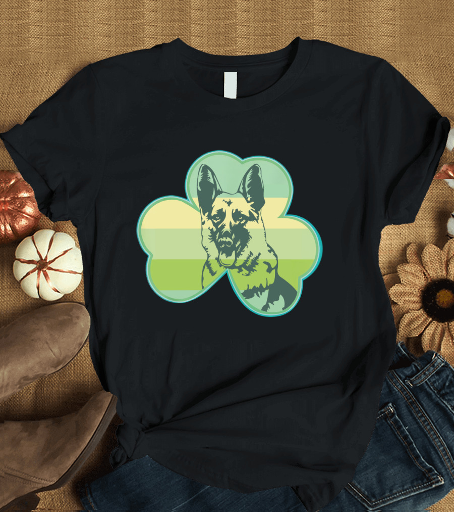 German Shepherd Shamrocks Clover Love T-Shirt