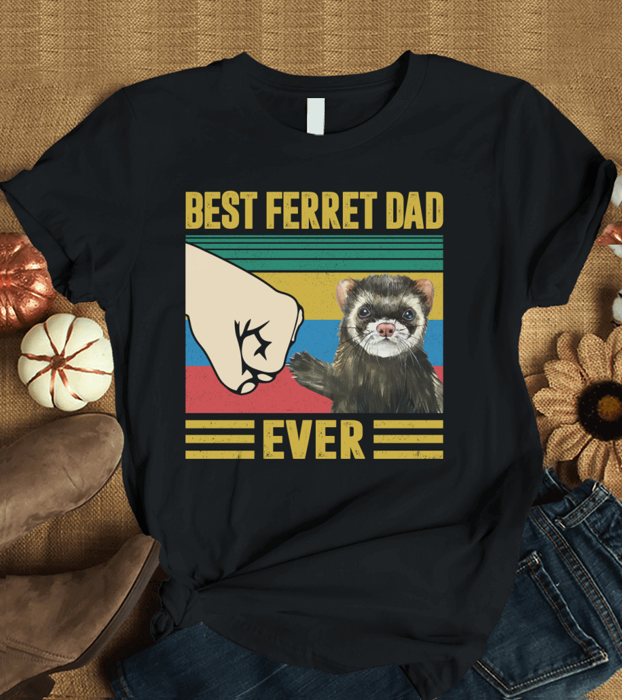 BEST FERRET DAD EVER FIST BUMP VINTAGE STRIPES T-Shirt