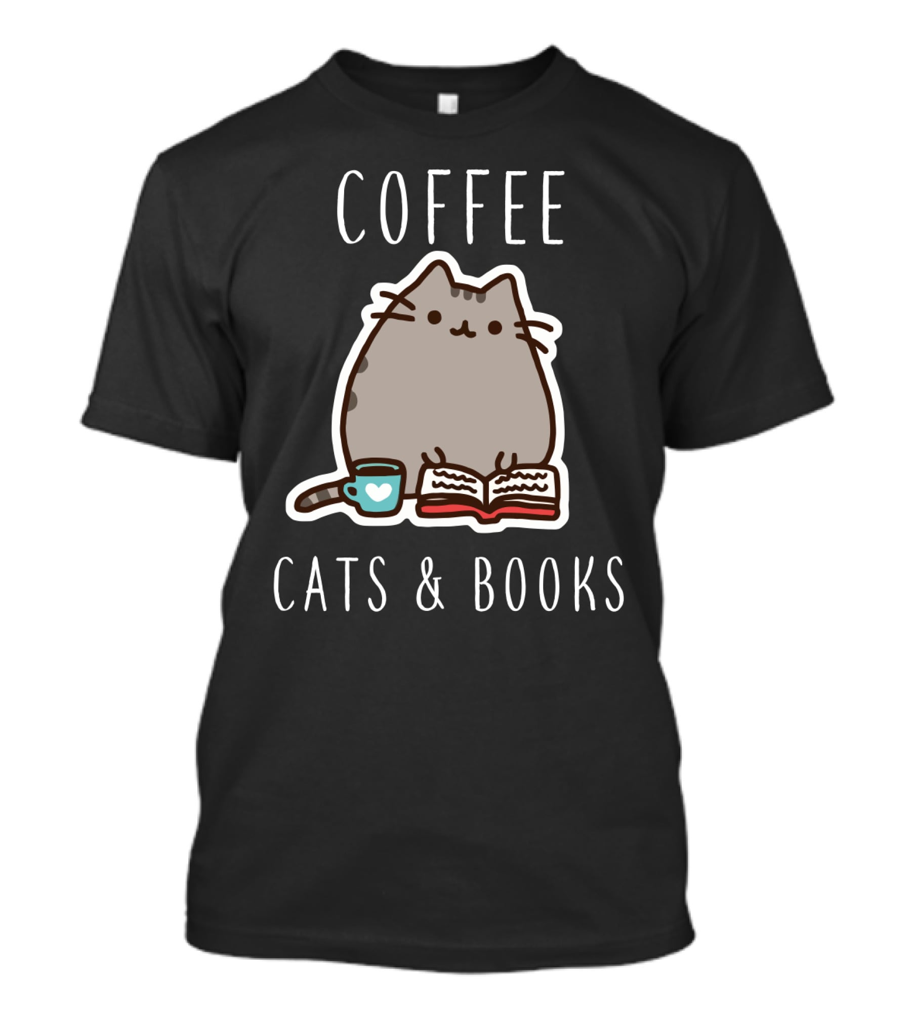COFFEE CATS And BOOKS PUSHEEN MUG OPEN T-Shirt