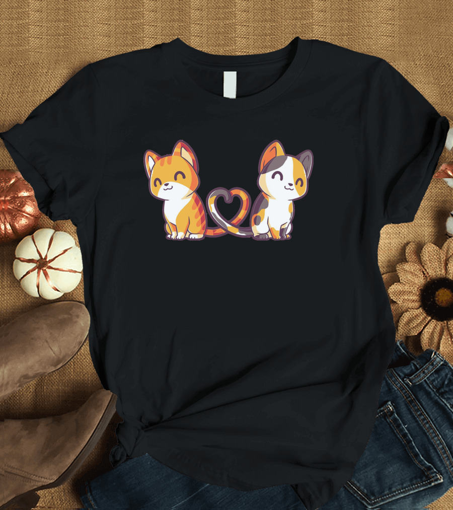 Smiling Cats with Heart-Shaped Tails T-Shirt