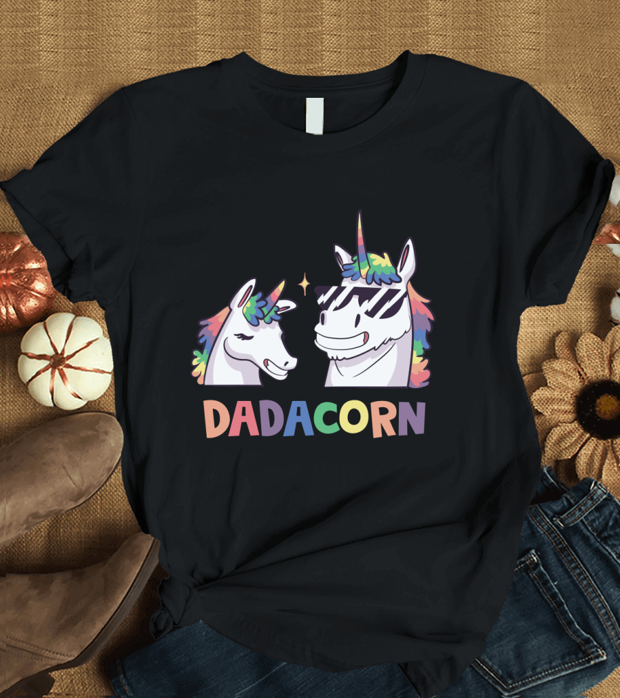 Dadacorn Daddy and Child Unicorn Magic Rainbow Mane Duo T-Shirt