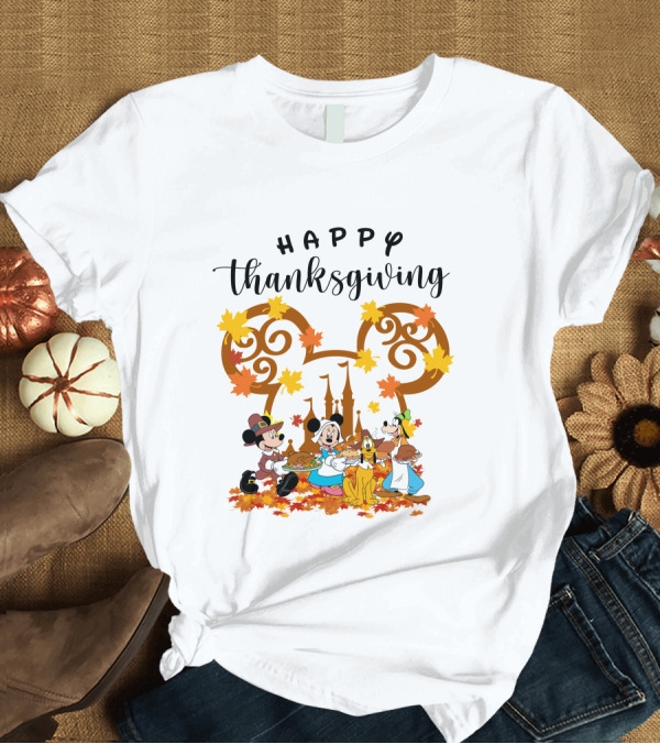 T-Shirt: Happy Thanksgiving Disney Characters Festive T-Shirt Happy Thanksgiving Disney Characters Festive T-Shirt