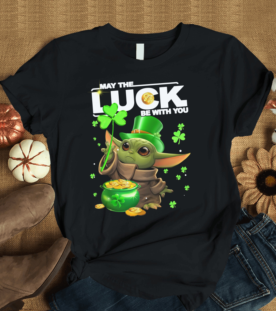 May the Luck Be with You Baby Yoda Clover Gold Coins T-Shirt