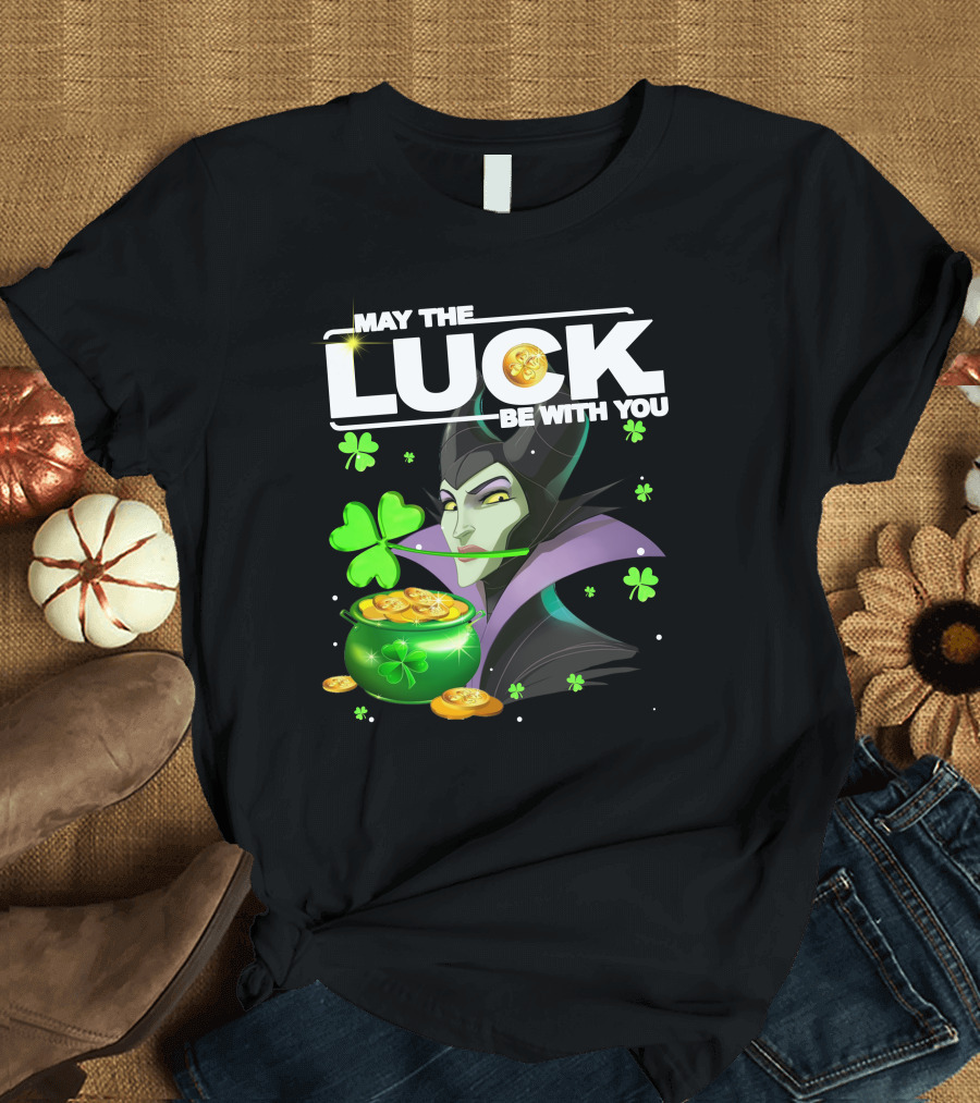 MAY THE LUCK BE WITH YOU Maleficent Shamrock Coins T-Shirt