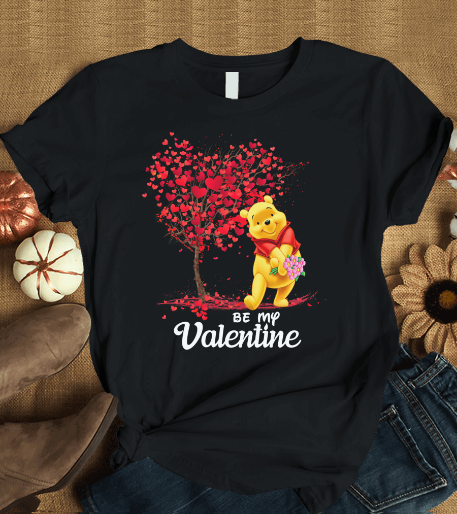Be My Valentine Pooh Hearts and Flowers T-Shirt