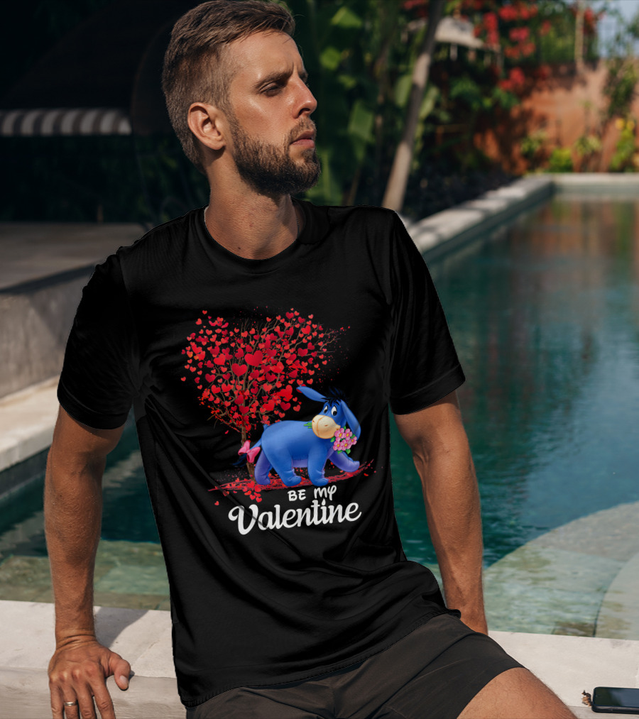 Be My Valentine Eeyore Donkey With Hearts And Flowers T-Shirt